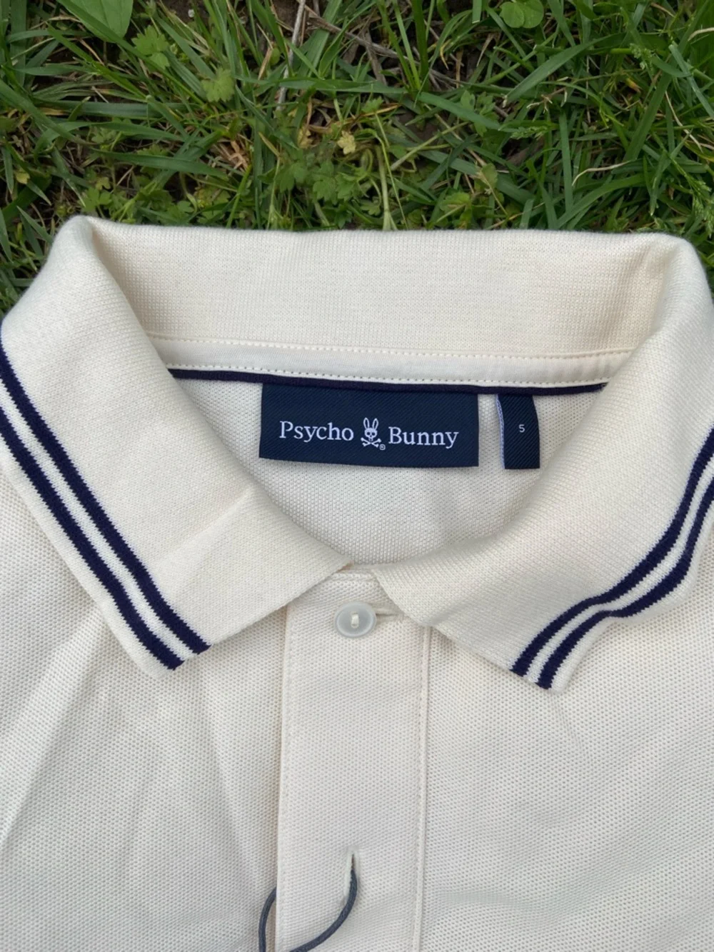 Psycho Bunny Cream Polo with Navy Tipping - Picture 5 of 7